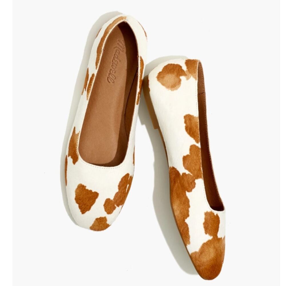 Madewell White and Brown Cow Print Leather Ballet Flats